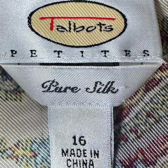Talbots Shirt Top Blouse Button Down 16 Petite 16P XLP Paisley 100% SILK Career - Picture 4 of 5